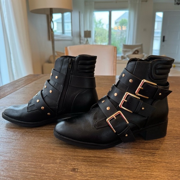 ONLY Black Studded Buckle Ankle Boots Size 6.5 - Picture 1 of 6